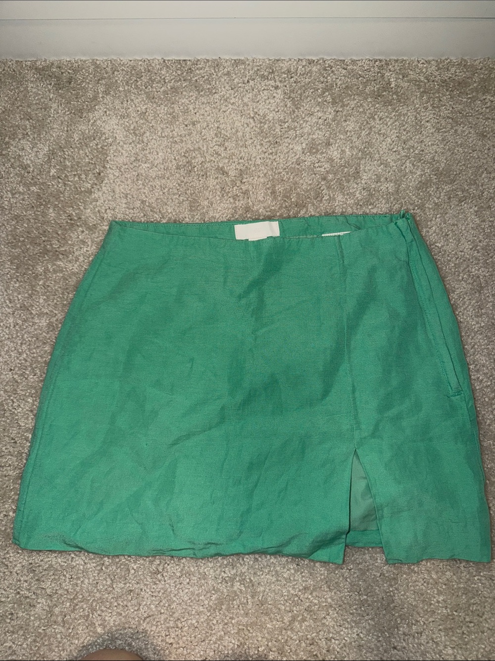 H&M Teal Green Mini Skirt with Front Slit